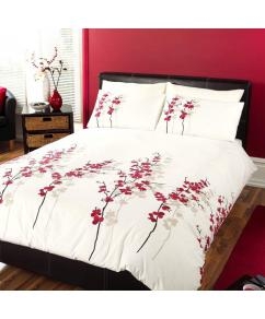 Oriental flower red double duvet cover & 2 pillow cases