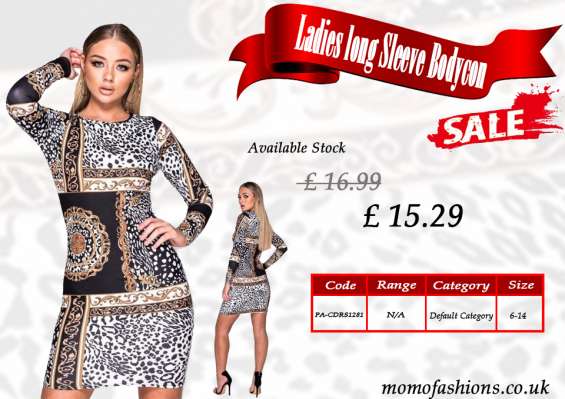 Ladies multi black scarf leopard print long sleeve bodycon dress uk